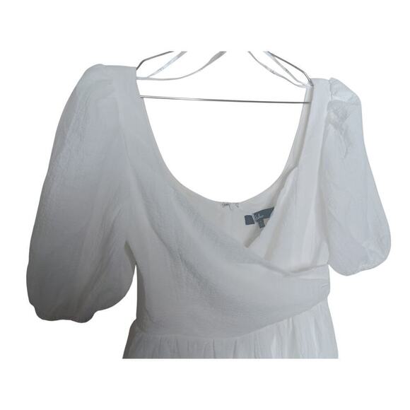 New Lulus Little Bit In Love White Surplice Puff Sleeve Mini Dress SZ S - Picture 10 of 14
